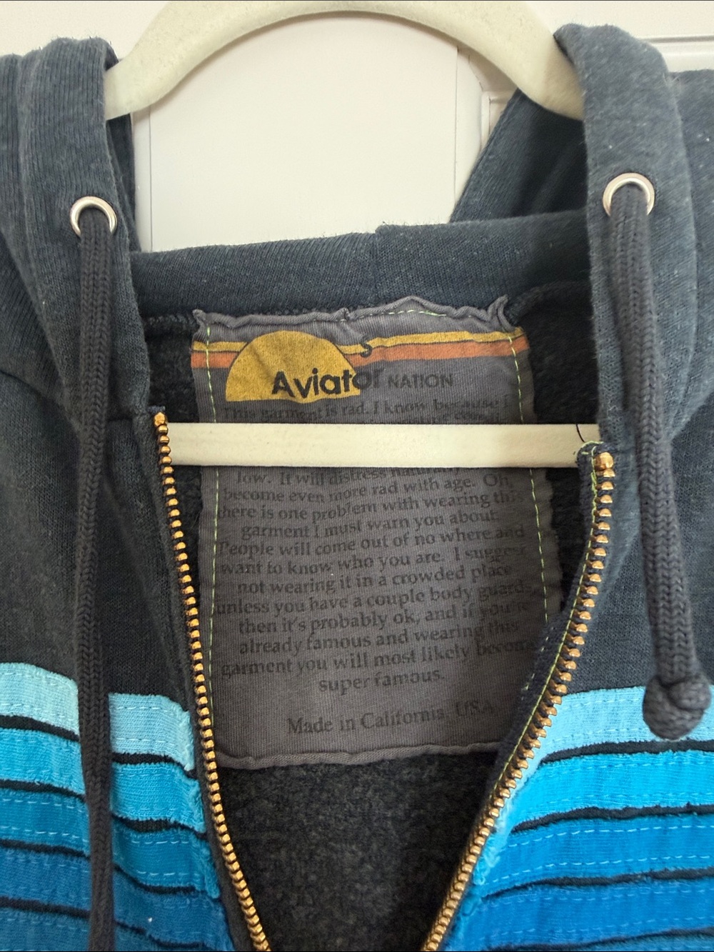 Aviator Nation Women's Navy Zip-Up Hoodie with Blue Stripes - Picture 2 of 4